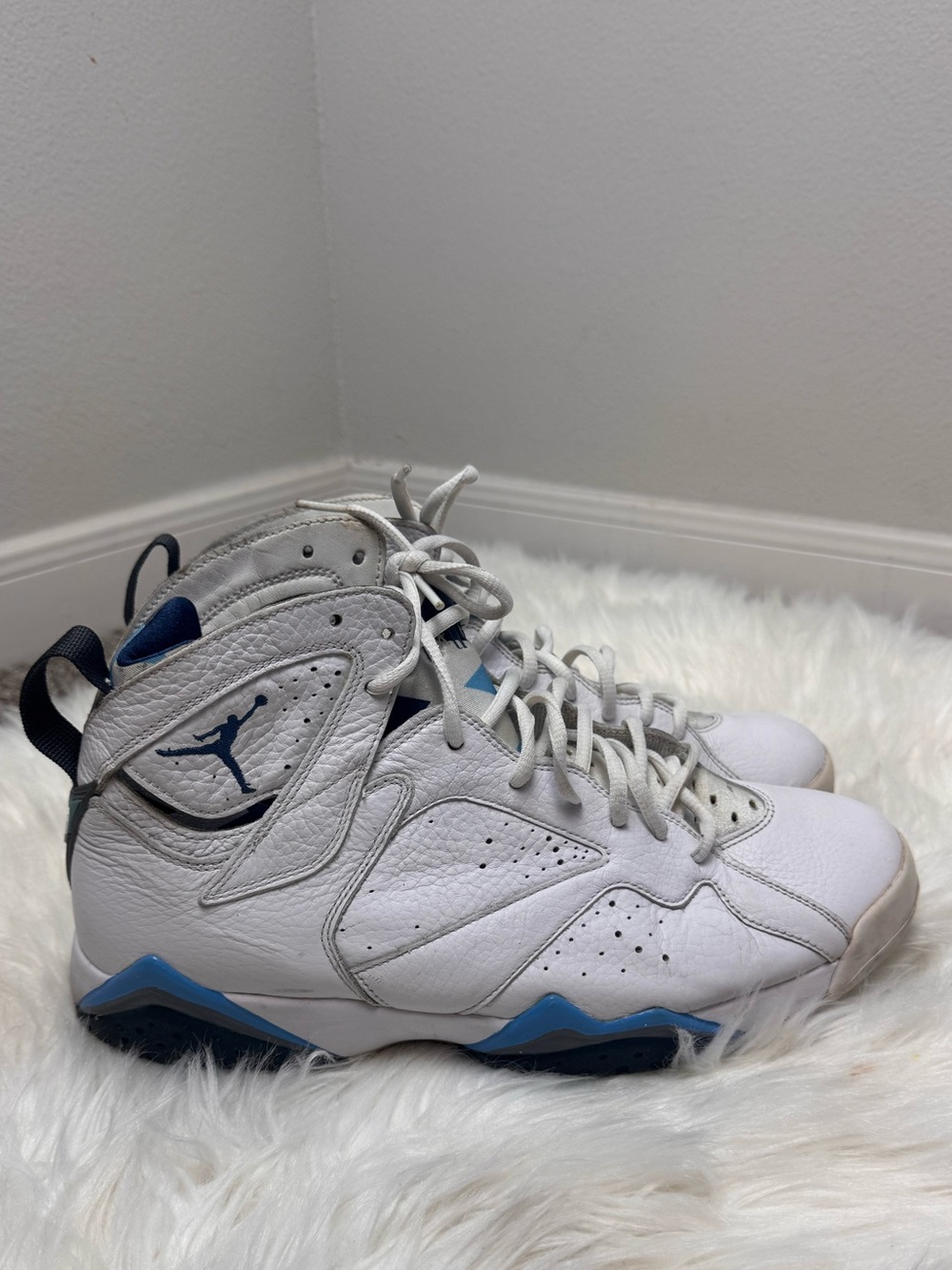 Jordan Kids White and Blue High-Top Sneakers